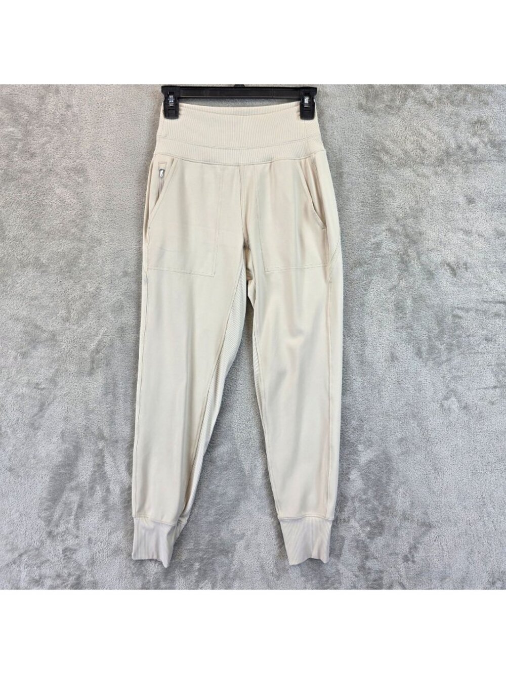 Athleta Venice High Rise Jogger Pants Womens Size XXS Beige Knit Zip Pockets